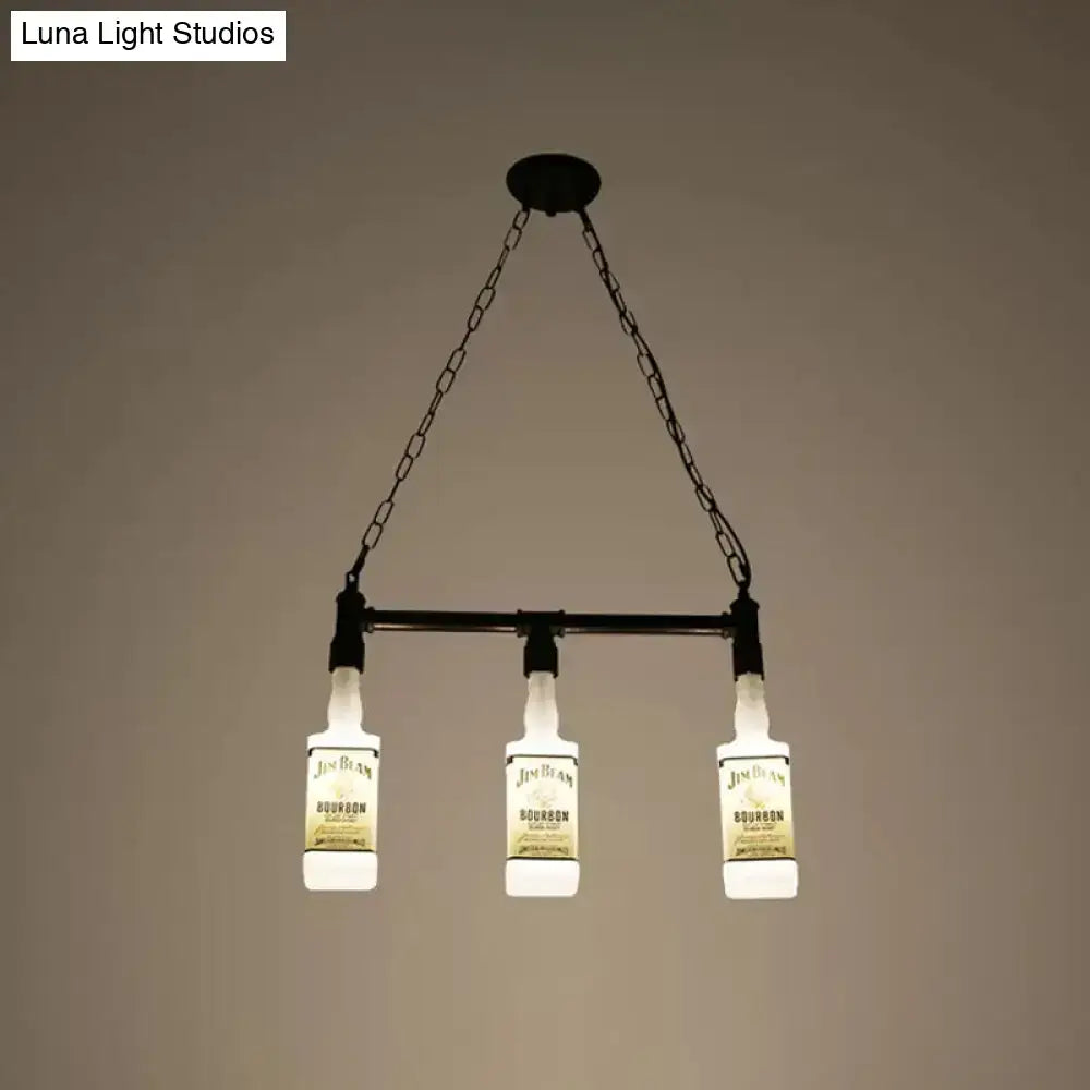 مصباح جزيرة زجاجي أبيض مصنفر ™DecorBites - طراز علوي، تصميم زجاجة نبيذ سوداء - مثالي للمطاعم، إضاءة معلقة بالسقف