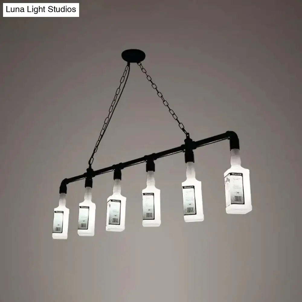 مصباح جزيرة زجاجي أبيض مصنفر ™DecorBites - طراز علوي، تصميم زجاجة نبيذ سوداء - مثالي للمطاعم، إضاءة معلقة بالسقف