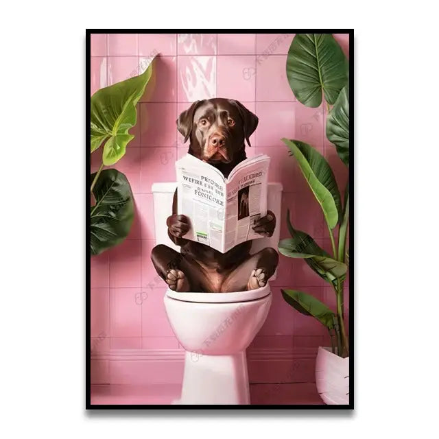 DecorBites™ Fun Cat Reading on Toilet Canvas Wall Art