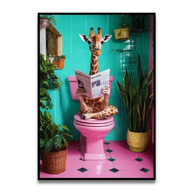DecorBites™ Fun Cat Reading on Toilet Canvas Wall Art