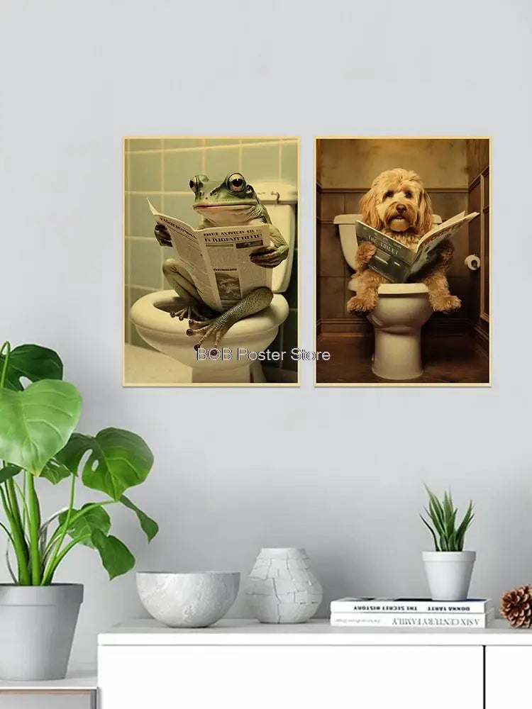 DecorBites™ Funny Animal Bathroom Poster for DIY Home Decor
