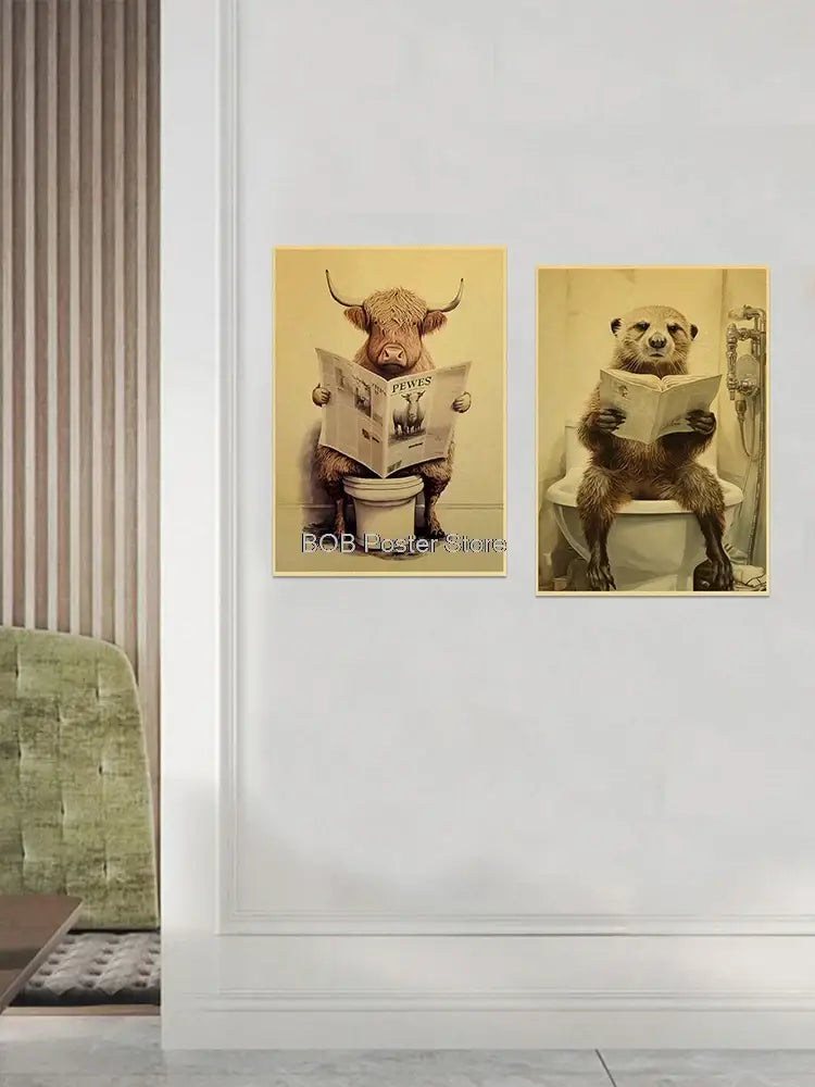 DecorBites™ Funny Animal Bathroom Poster for DIY Home Decor