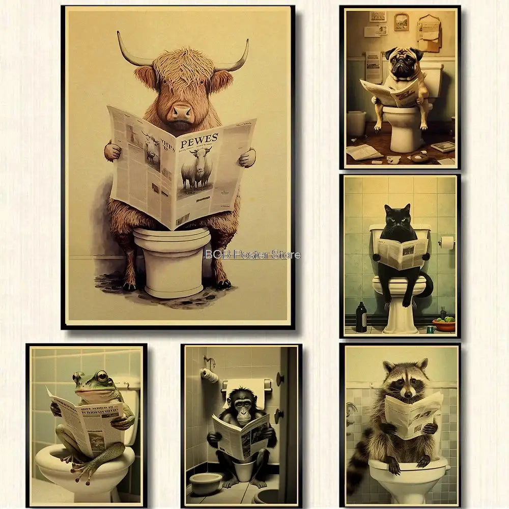 DecorBites™ Funny Animal Bathroom Poster for DIY Home Decor