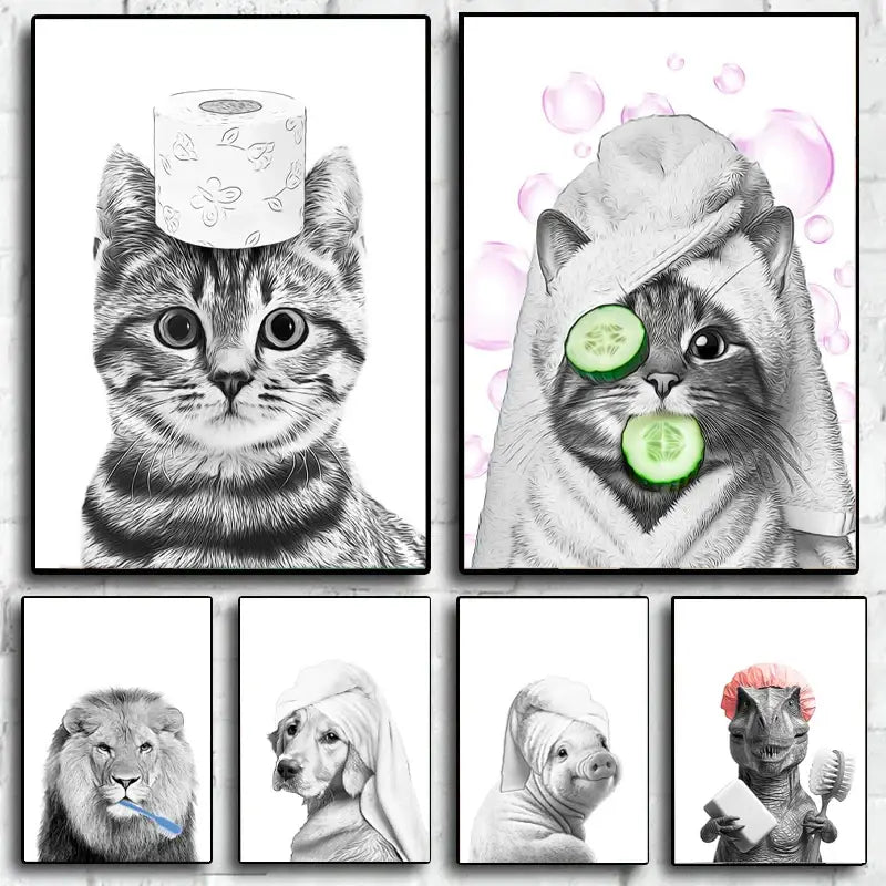 DecorBites™ Funny Animal Bathroom Wall Art Canvas Print