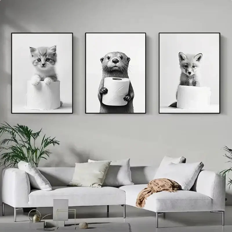 DecorBites™ Funny Animals Canvas Wall Art for Bathroom Home