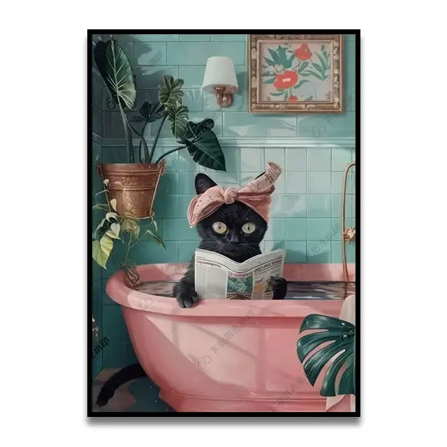 DecorBites™ Funny Bathroom Cat Canvas Wall Art