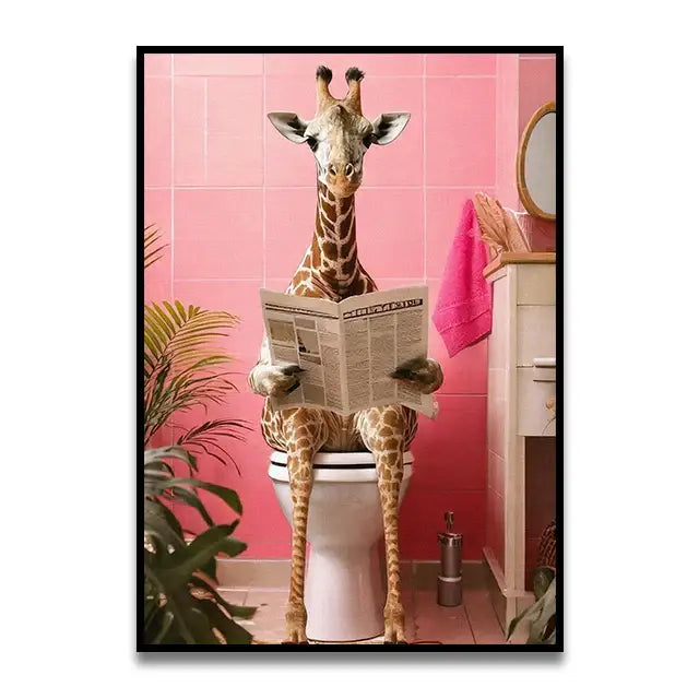 DecorBites™ Funny Bathroom Cat Reading Canvas Wall Art