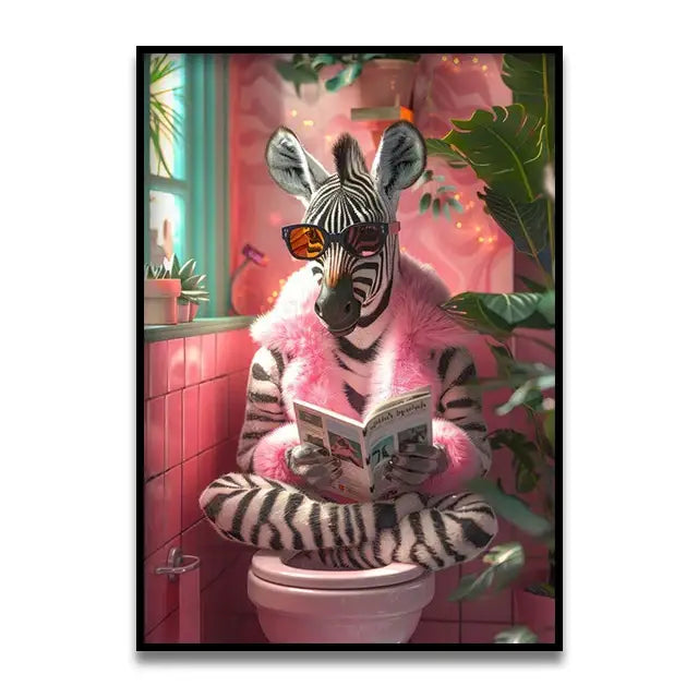 DecorBites™ Funny Bathroom Cat Reading Canvas Wall Art