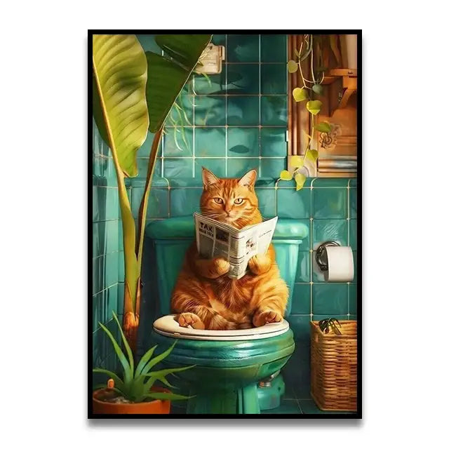 DecorBites™ Funny Cat Bathroom Canvas Wall Art
