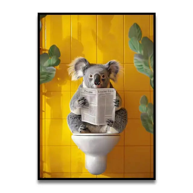 DecorBites™ Funny Cat Reading on Toilet Canvas Art