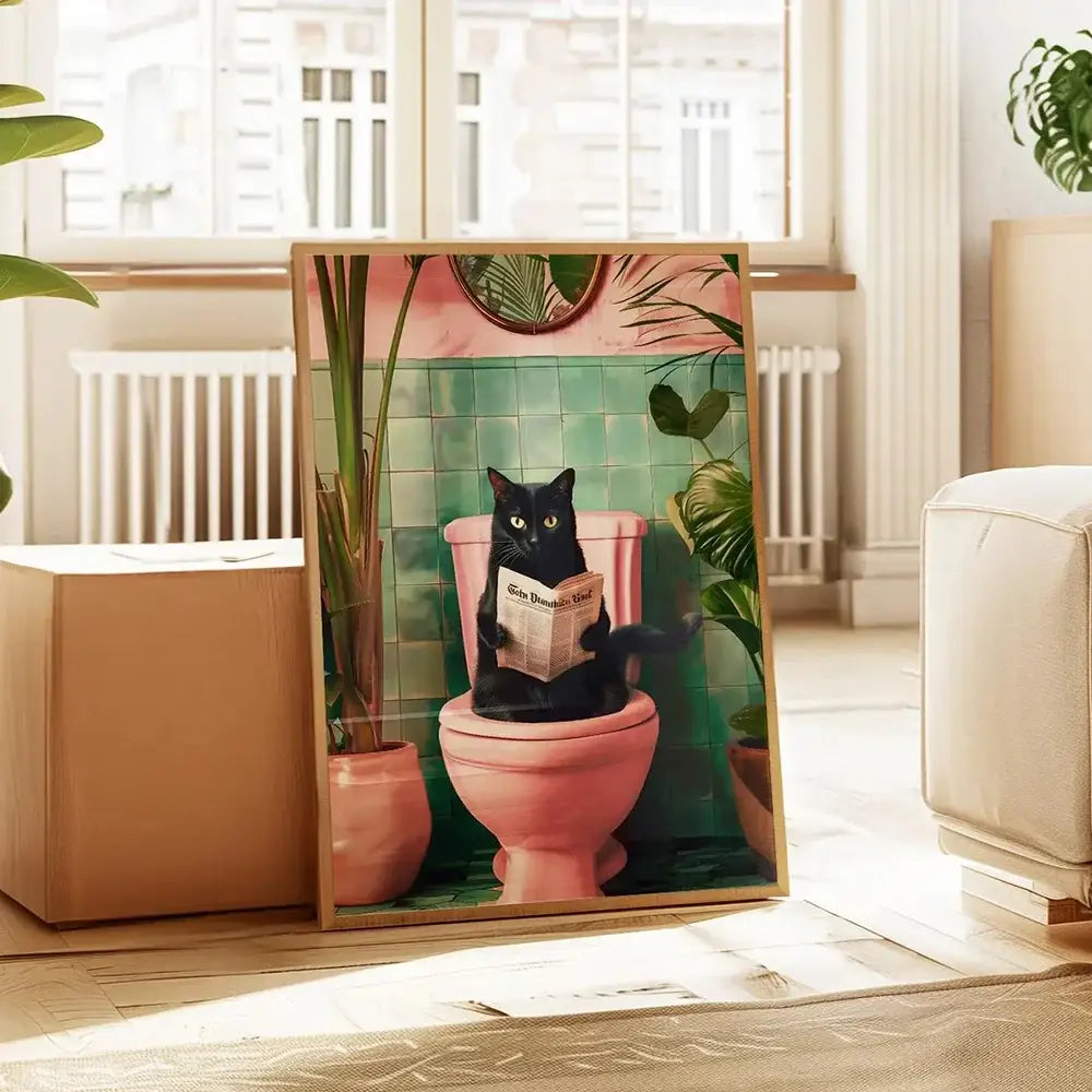 DecorBites™ Funny Cat Reading on Toilet Canvas Print
