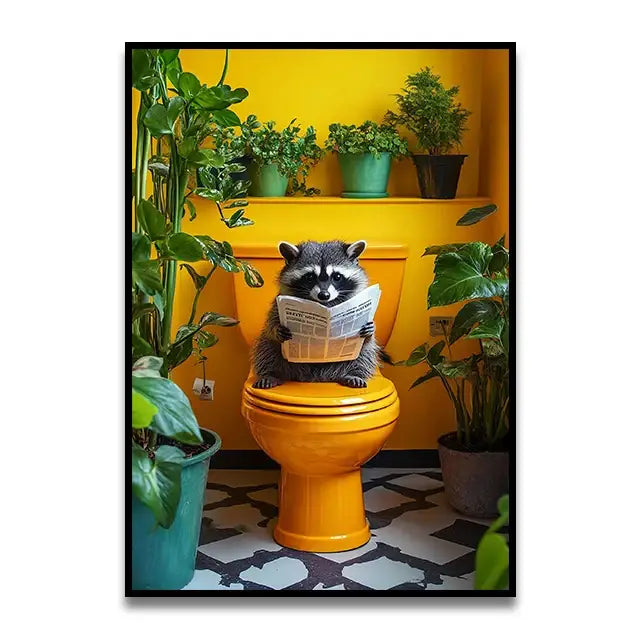DecorBites™ Funny Cat Reading on Toilet Canvas Print