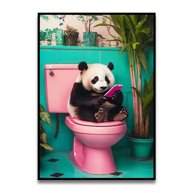 DecorBites™ Funny Cat Reading on Toilet Canvas Print