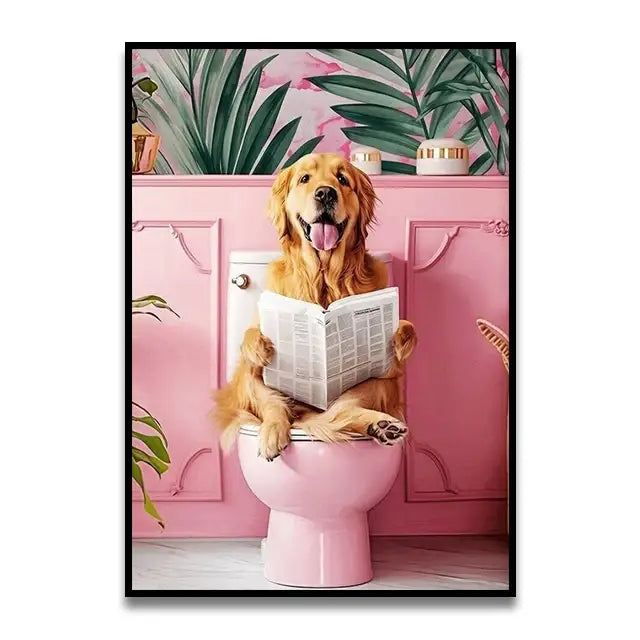 DecorBites™ Funny Cat Reading on Toilet Wall Art