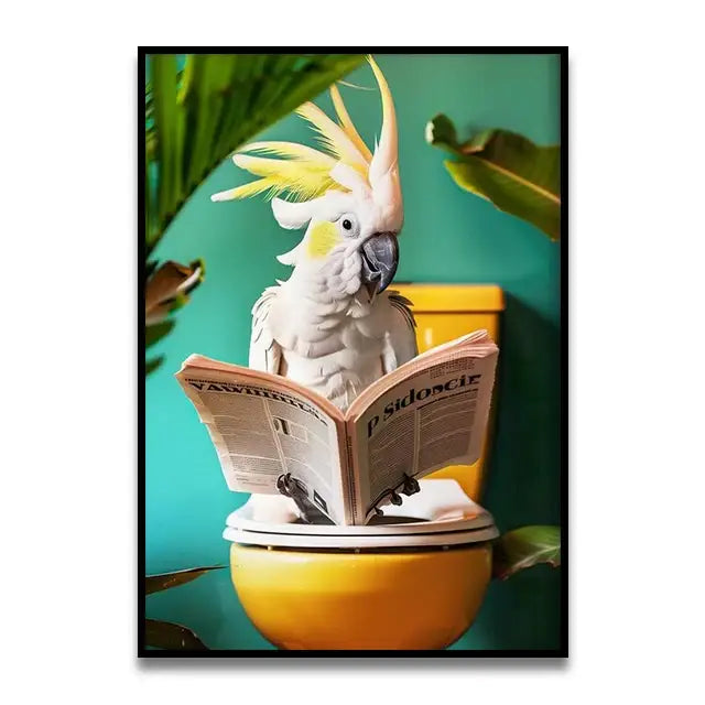 DecorBites™ Funny Cat Reading on Toilet Wall Art