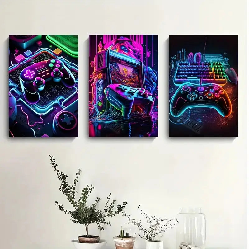 DecorBites™ Gamer Room Decor Set - Graffiti Gamepad Canvas Prints