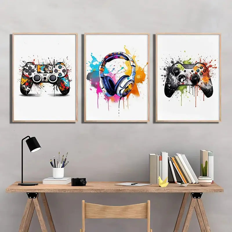 DecorBites™ Gamer Room Decor Set - Graffiti Gamepad Canvas Prints