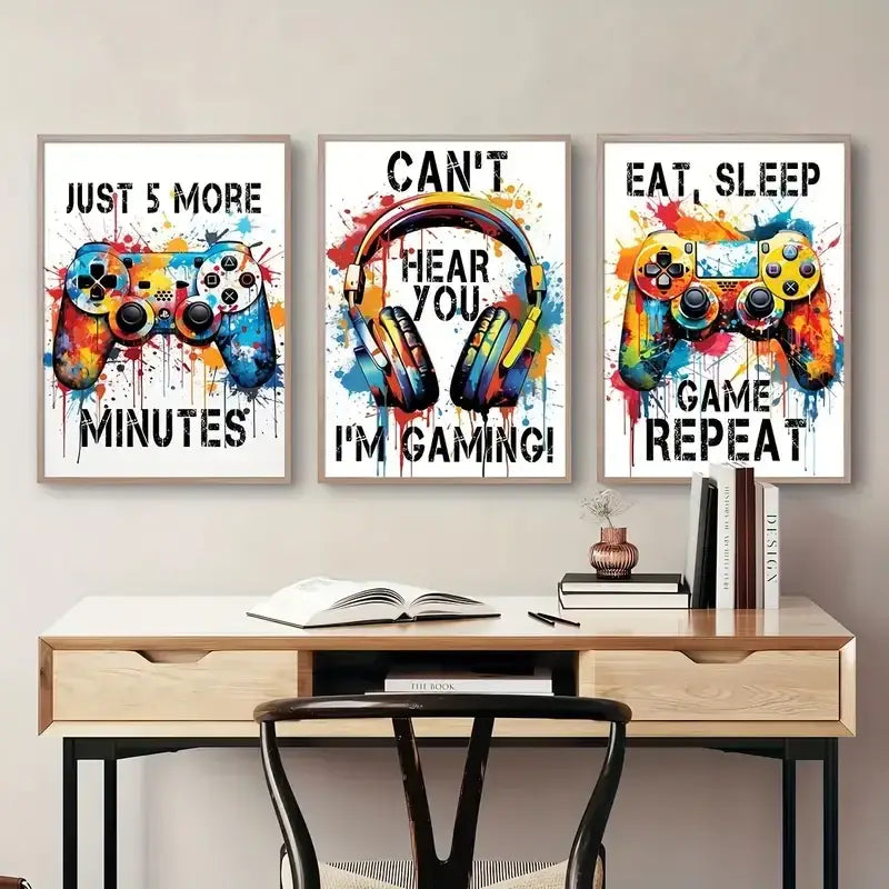 DecorBites™ Gamer Room Decor Set - Graffiti Gamepad Canvas Prints
