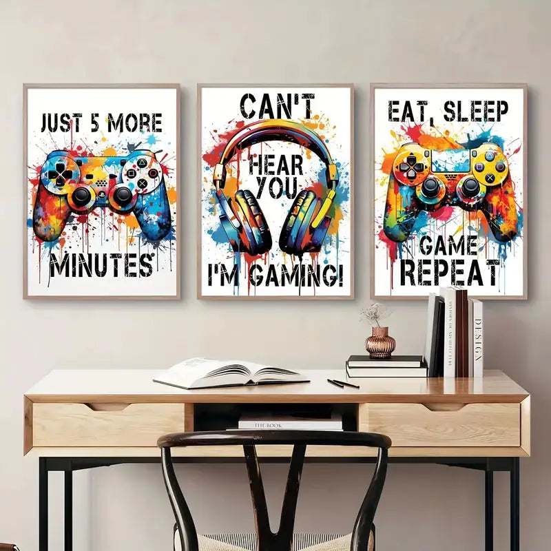 DecorBites™ Gamer Room Decor Set - Graffiti Gamepad Canvas Prints