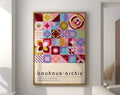 Framed decorbites™ geometric bauhaus canvas poster with vibrant pink yellow blue and purple abstract shapes on cream background