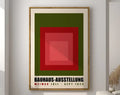 Decorbites™ geometric bauhaus canvas poster featuring red and green concentric squares modern retro wall art