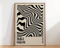 Decorbites™ geometric bauhaus canvas prints with black and cream bold wavy stripes for modern home decor wall art
