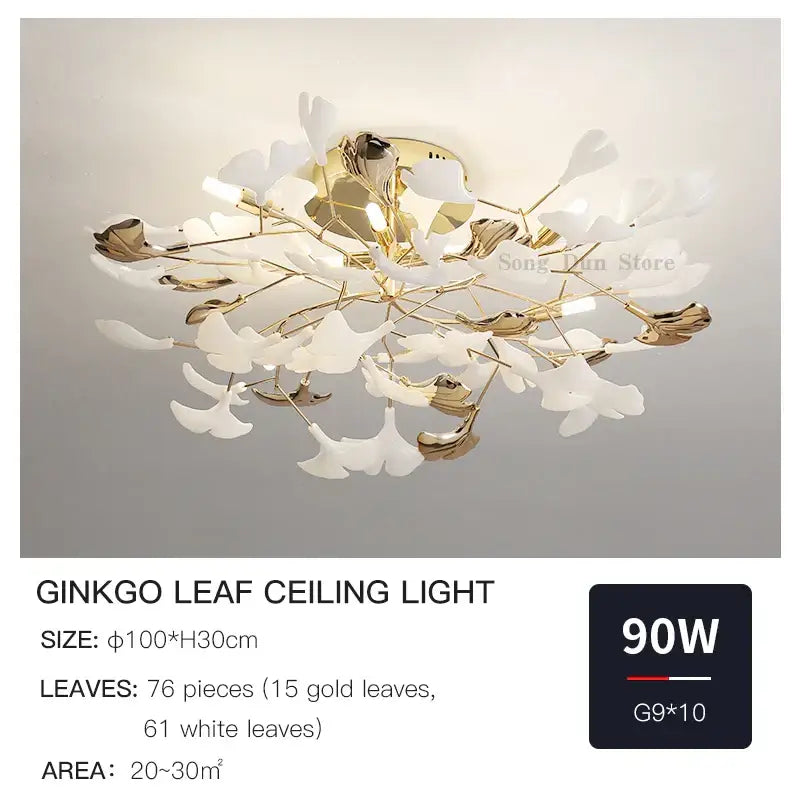 DecorBites™ Ginkgo Leaf Bedroom Lamp: Post-modern Minimalist Art Ceiling Light, Elegant and Romantic