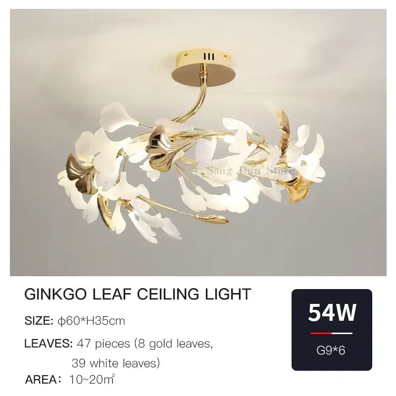 DecorBites™ Ginkgo Leaf Bedroom Lamp: Post-modern Minimalist Art Ceiling Light, Elegant and Romantic
