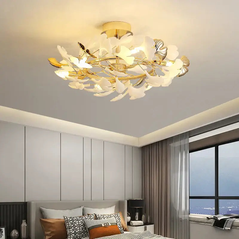 DecorBites™ Ginkgo Leaf Bedroom Lamp: Post-modern Minimalist Art Ceiling Light, Elegant and Romantic