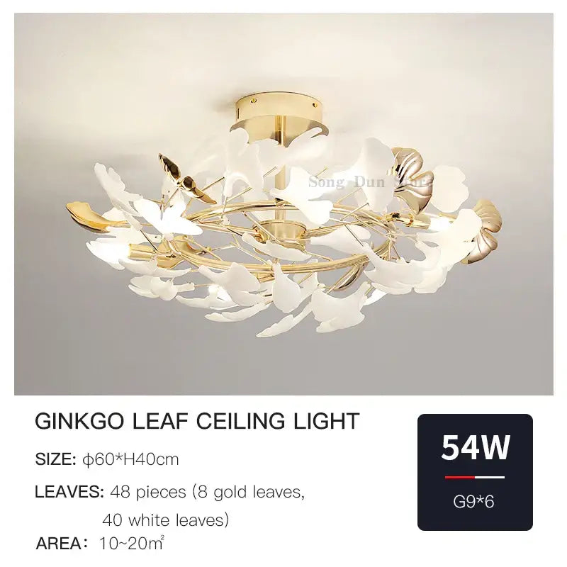 DecorBites™ Ginkgo Leaf Bedroom Lamp: Post-modern Minimalist Art Ceiling Light, Elegant and Romantic