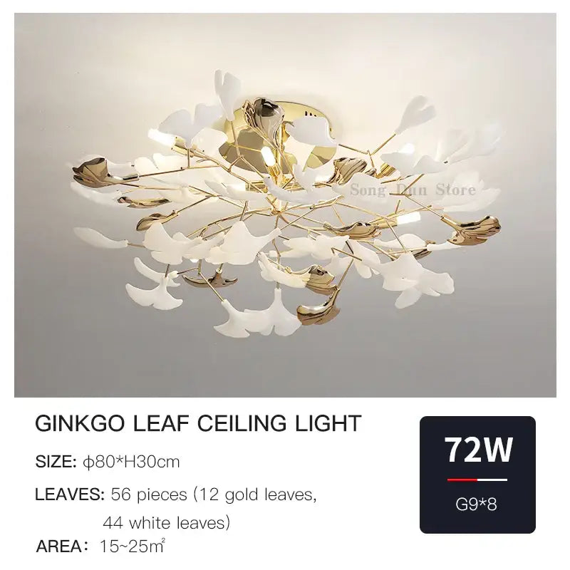 DecorBites™ Ginkgo Leaf Bedroom Lamp: Post-modern Romantic Art Ceiling Light for Master Bedroom