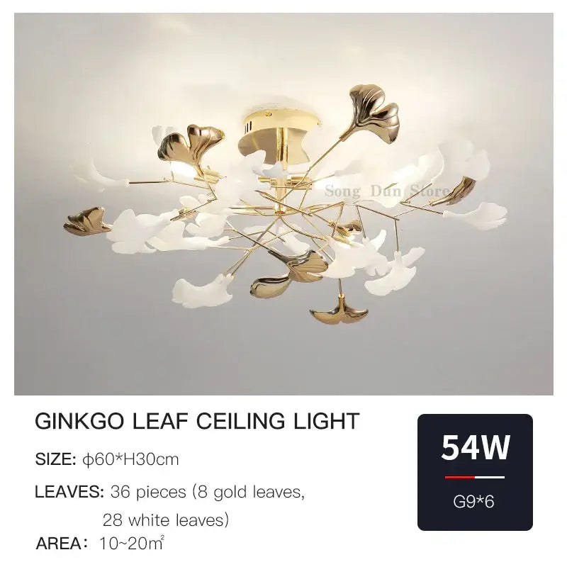 DecorBites™ Ginkgo Leaf Bedroom Lamp: Post-modern Romantic Art Ceiling Light for Master Bedroom