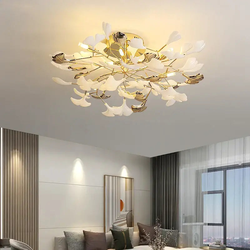 DecorBites™ Ginkgo Leaf Bedroom Lamp: Post-modern Romantic Art Ceiling Light for Master Bedroom