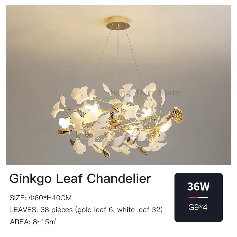 DecorBites™ Ginkgo Leaf Chandelier: Elegant Nordic Art Luxury for Dining Room, Bedroom, Living Room