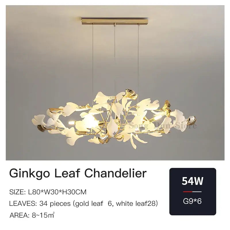 DecorBites™ Ginkgo Leaf Chandelier: Elegant Nordic Art Luxury for Dining Room, Bedroom, Living Room