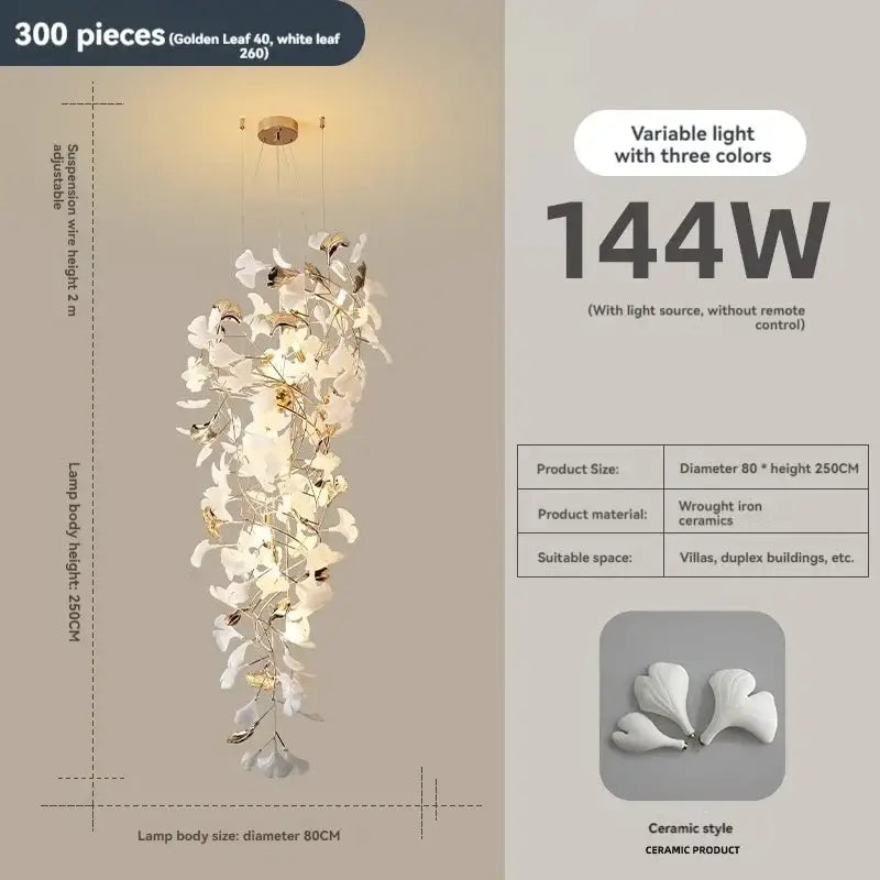 DecorBites™ Ginkgo Leaf Chandelier for Luxury Staircase & Lobby, Designer Duplex Lighting