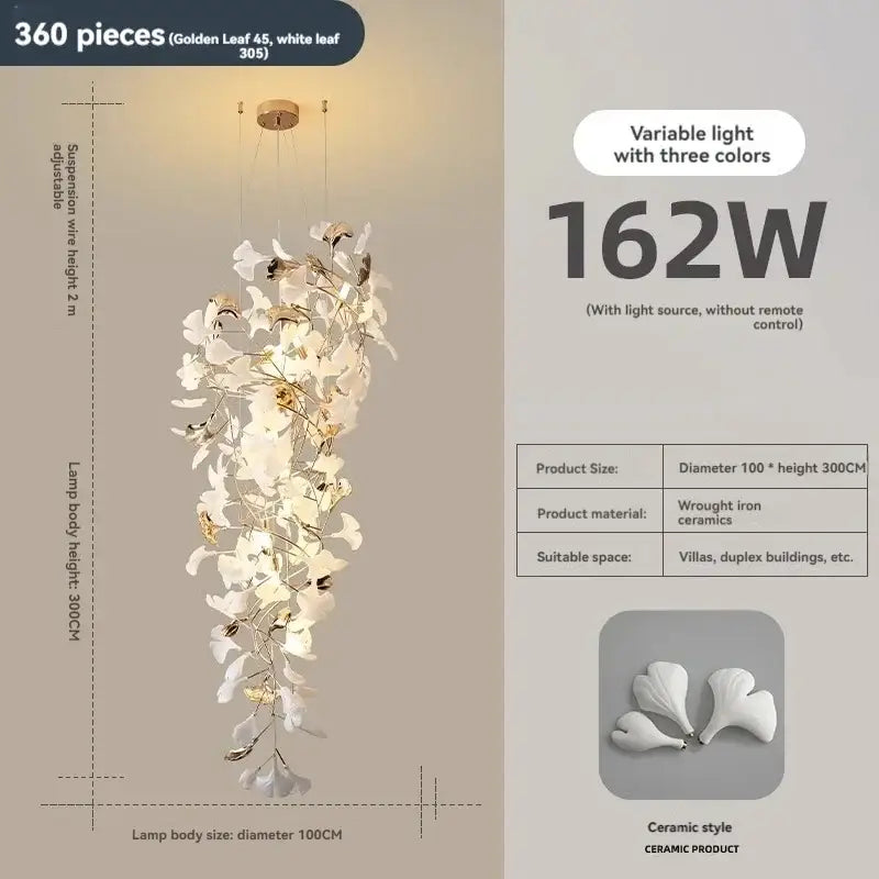 DecorBites™ Ginkgo Leaf Chandelier for Luxury Staircase & Lobby, Designer Duplex Lighting