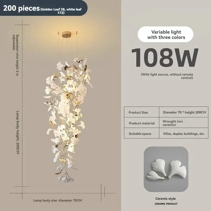 DecorBites™ Ginkgo Leaf Chandelier for Luxury Staircase & Lobby, Designer Duplex Lighting