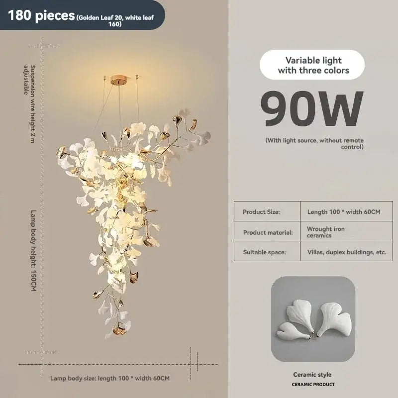 DecorBites™ Ginkgo Leaf Chandelier for Luxury Staircase & Lobby, Designer Duplex Lighting