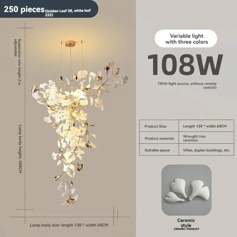 DecorBites™ Ginkgo Leaf Chandelier for Luxury Staircase & Lobby, Designer Duplex Lighting