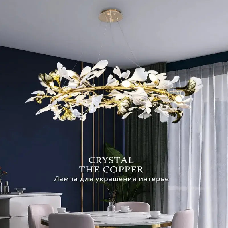 DecorBites™ Ginkgo Leaf Crystal Chandelier: Nordic Design Tree Branch Hanging Light