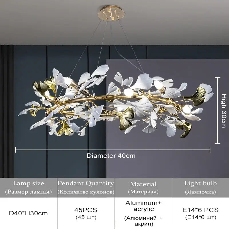 DecorBites™ Ginkgo Leaf Crystal Chandelier: Nordic Design Tree Branch Hanging Light