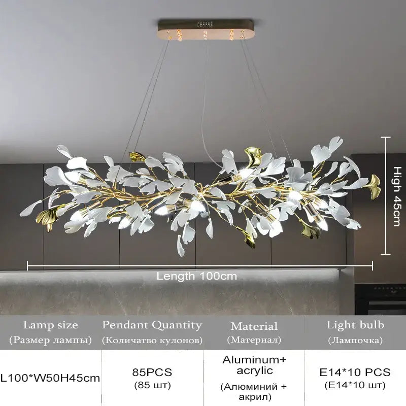 DecorBites™ Ginkgo Leaf Crystal Chandelier: Nordic Design Tree Branch Hanging Light