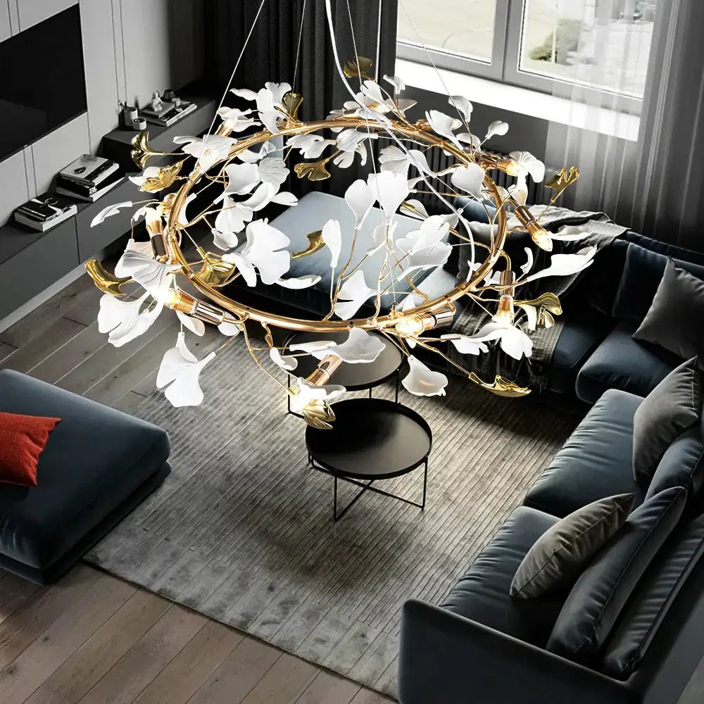 DecorBites™ Ginkgo Leaf Crystal Chandelier: Nordic Design Tree Branch Hanging Light