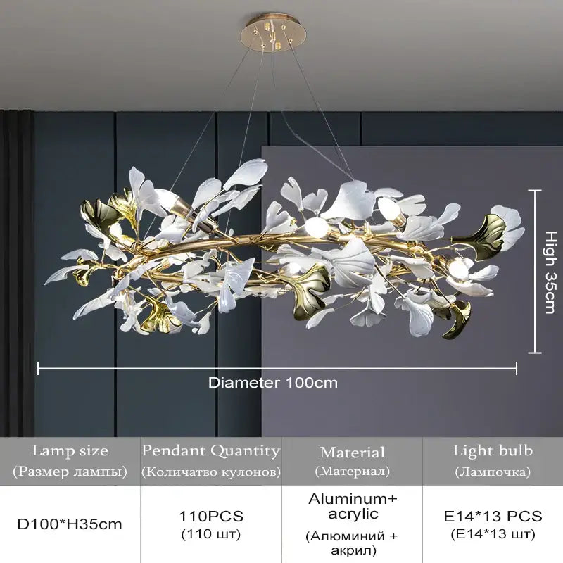DecorBites™ Ginkgo Leaf Crystal Chandelier: Nordic Design Tree Branch Hanging Light
