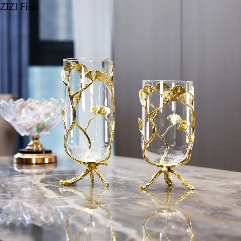 DecorBites™ Ginkgo Leaf Glass Vase Hydroponic Flower Pots Modern Desk Decoration