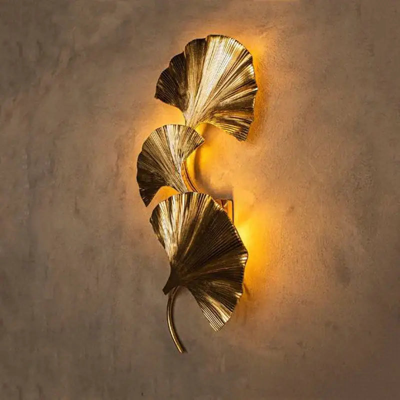 DecorBites™ Ginkgo Leaf Gold Wall Lamp for Hotel Bedroom and Corridor