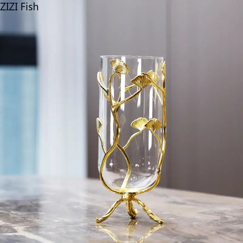 DecorBites™ Ginkgo Leaf Metal Flower Stand Vase - Room Decor Accent