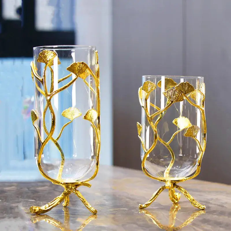 DecorBites™ Ginkgo Leaf Metal Flower Stand Vase - Room Decor Accent