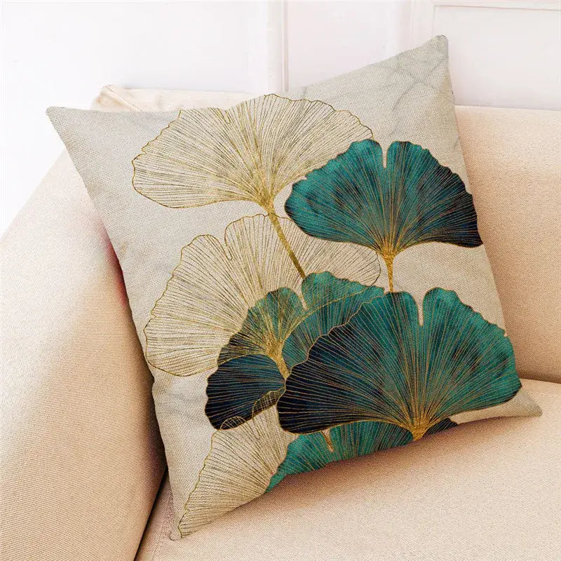 DecorBites™ Ginkgo Leaves Linen Cushion Cover for Modern Home Decor & Living Room